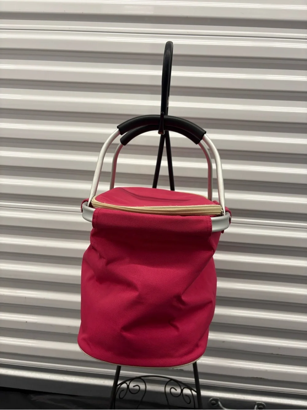 Pink Collapsible Tote Cooler Basket with Aluminum Frame